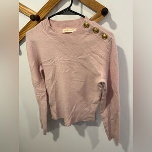 TORY BURCH WOOL BLEND pink sweater with gold-tone buttons.